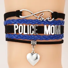 10 шт./лот) Бесконечная любовь мама полицейский Подвеска для браслета в форме сердца кожаный браслет-шнурок Многослойные браслеты и браслеты ювелирные изделия для Для женщин