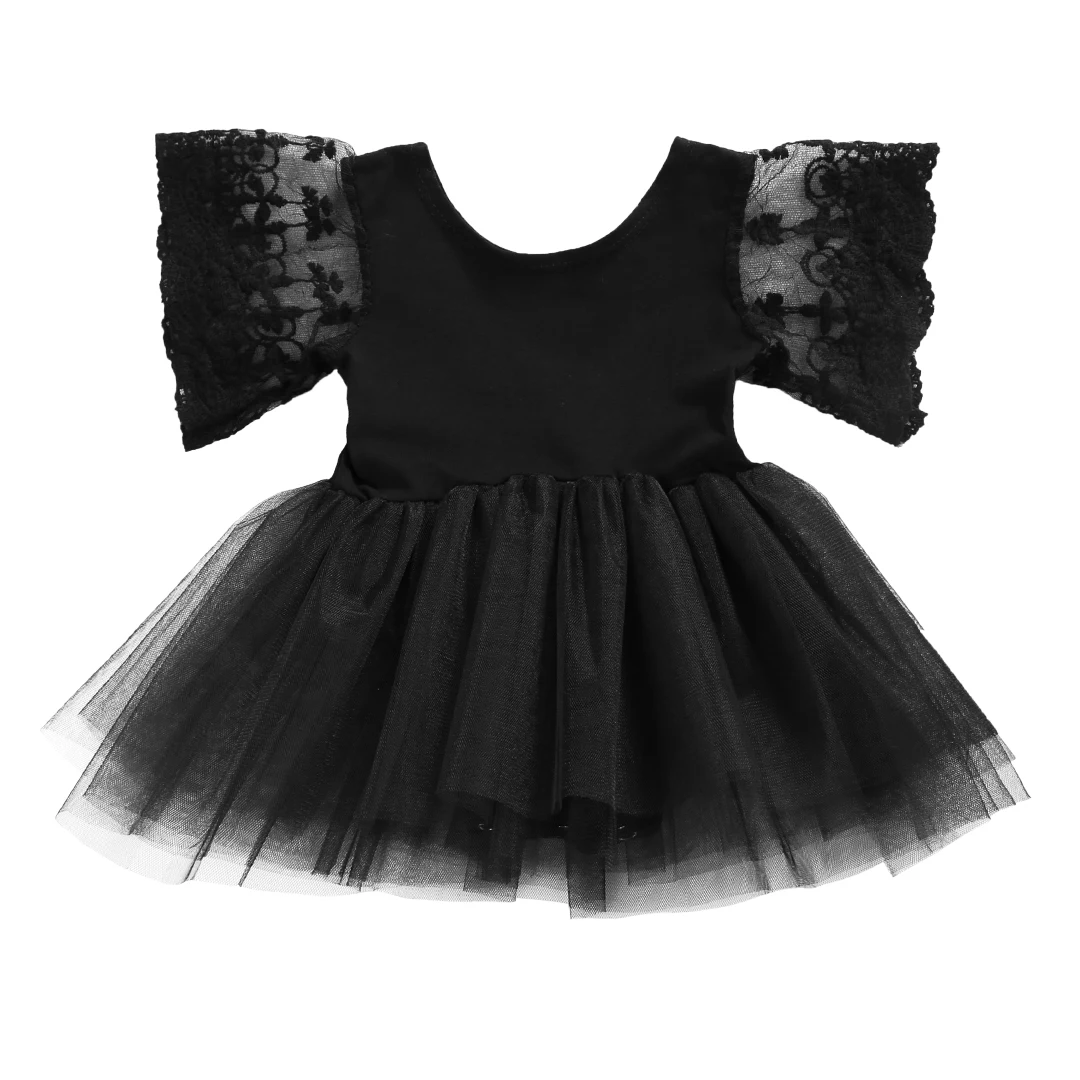 

High Quality Newborn Kids Baby Girls Drsss Bodysuit Princess Tutu Dresses Summer Lace Floral Children Clothing Black Outfit 0-3Y