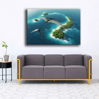 

Canvas Prints Pictures Home Decor 1 Piece Dinosaur Natural Park Islands Painting Wall Art Seascape Poster For Living Room Framed