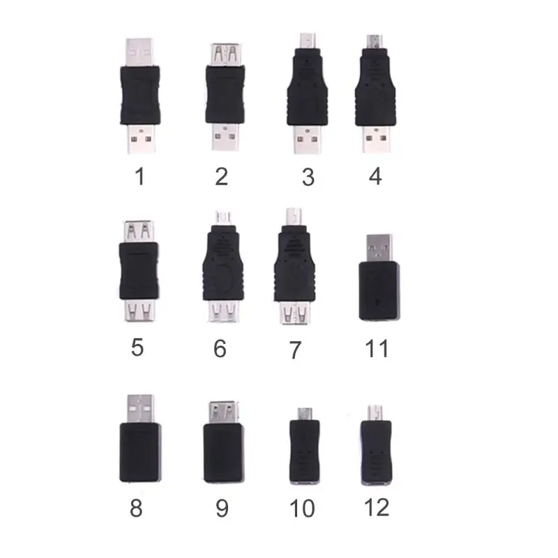 

12pcs/set OTG F/M Mini Adapter Converter USB Male to Female Micro USB Adapter High Quality 12 in 1 OTG USB2.0 Mix Set Adapters