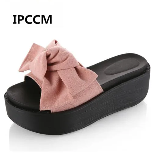 

New Women Beach Flip Flops Summer Sandals Slip- Resistant Slippers Platform Bow-knot Sandals Size 34-39