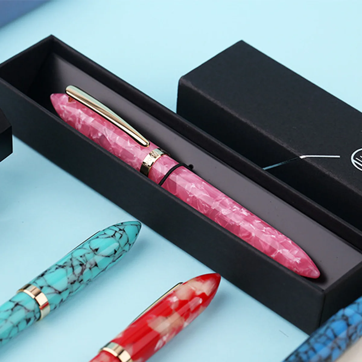

KICUTE Business Metal Fountain Pen Colorful Resin Fountain Pen Converter Pen EF/F Nib Unique Pen with Gift Box Office Supplies