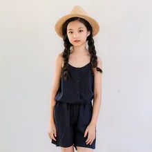 От 7 до 14 лет летние льняные хлопок комбинезон для девочек мода Kawaii детские комбинезоны Слинг Дышащий комбинезон короткий садовые Salopette Fille