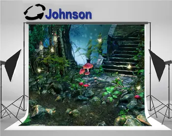 

magic forest stone stairs mushrooms photo backdrop Vinyl cloth High quality Computer print wall photography backgrounds