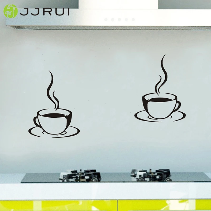 2 Coffee Cups Kitchen Wall Stickers Cafe Vinyl Art Decals DIY Home Decor Wall Art Decals Home