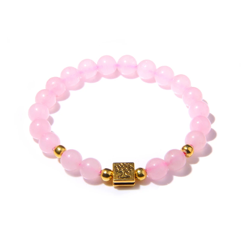 Натуральный розовый Кристальный браслет женская серебряная голова Будды браслет с подвесками розовые кварцевые браслеты браслет женский - Окраска металла: 15