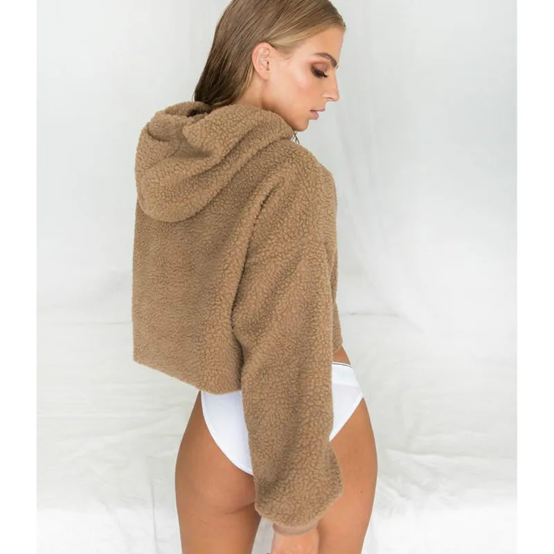 hirigin Women's Hoodie Jumper Sexy Lambswool Long Sleeve Hooded Solid Pullover Crop Tops Sweatshirt Hoodies
