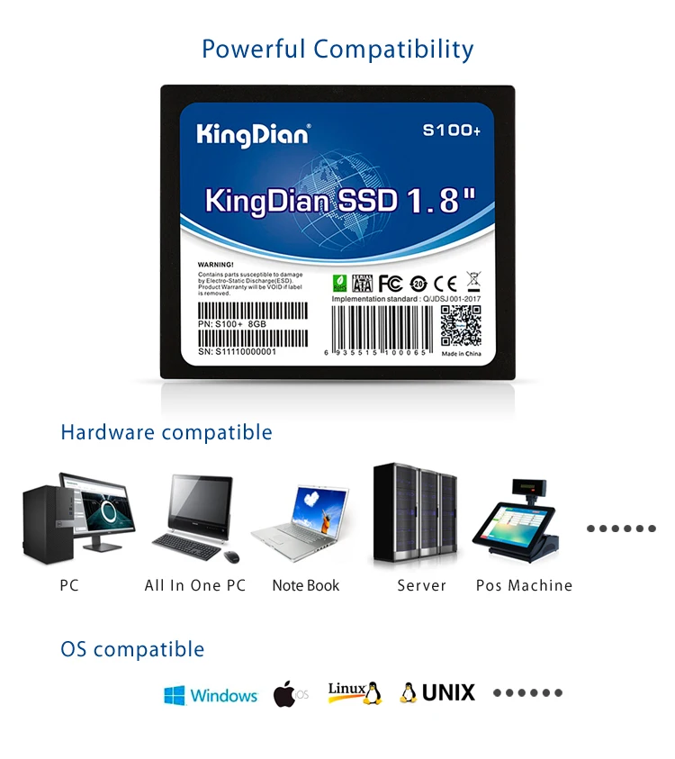 KingDian SSD 8GB Внутренний твердотельный жесткий диск SATA SATAII 1,8 ''для тонкого клиента, ATM, POS машины