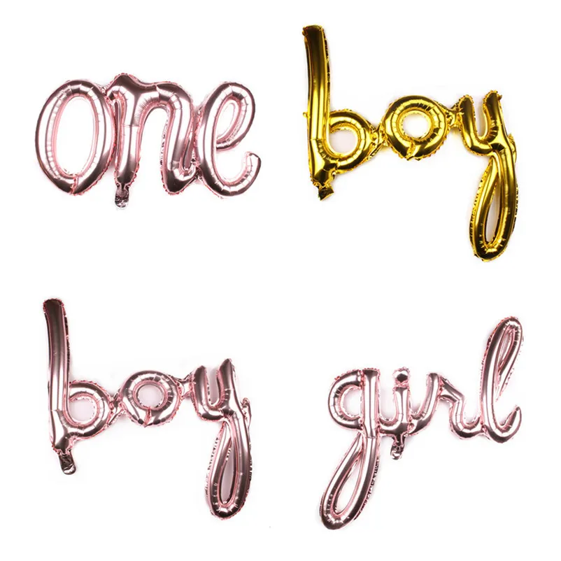 Baby Shower Letter Foil Balloons Rose Gold link One Boy Girl 1st First Birthday Party Decoration Air Globos | Дом и сад