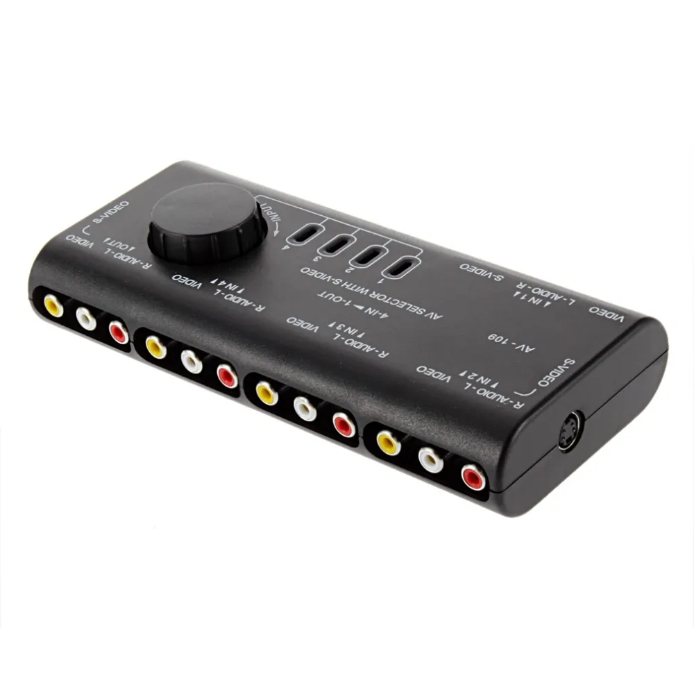 4 In 1 Out AV RCA Switch Box AV Audio Video Signal Switcher Splitter 4 Way Selector With RCA