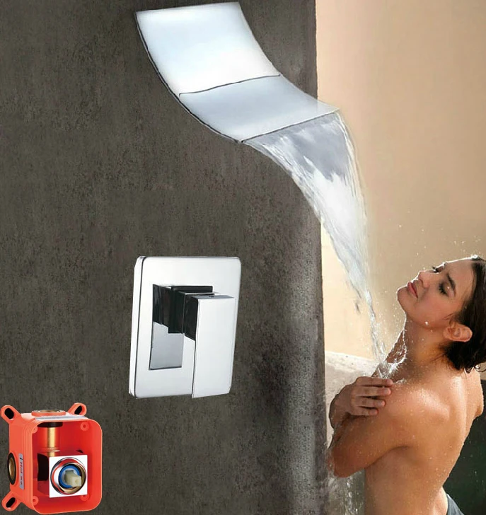 

Bathroom Mixer Waterfall shower Brass Wall Mounted Valve Shower set Embedded box Single function Rain Waterfall Shower Faucet