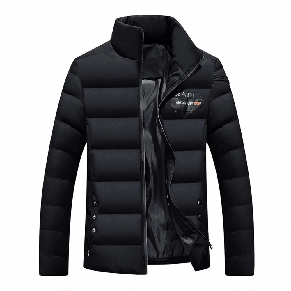 

2018 Autumn Winter Men's Down Coat Casual Pocket Button Thermal Jacket Coat Solid Warm Turtleneck Male Coat