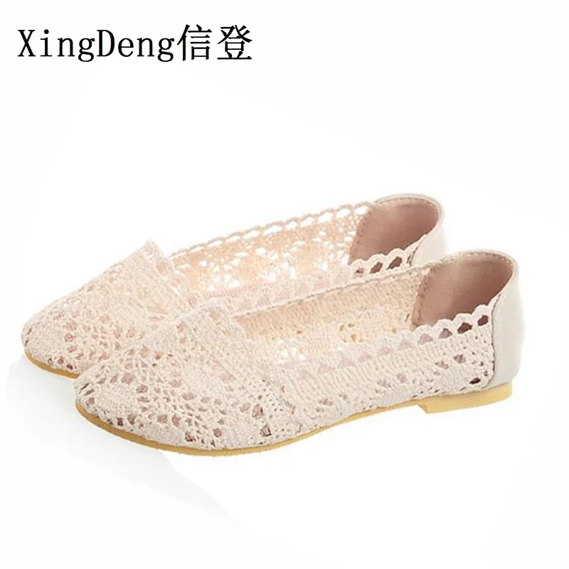 

XingDengLadies Lazy Hollow Doug Breathable Ladies Shoes Plus Size 34-43 New Summer Women Flats Casual Shoes Cut-outs Weaving