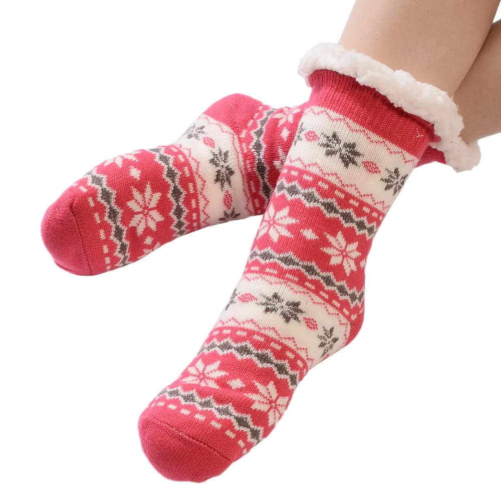 Женские рождественские носки, рождественские украшения для дома, женские хлопковые носки с принтом, толстые нескользящие носки-тапочки, носки-ковры#15