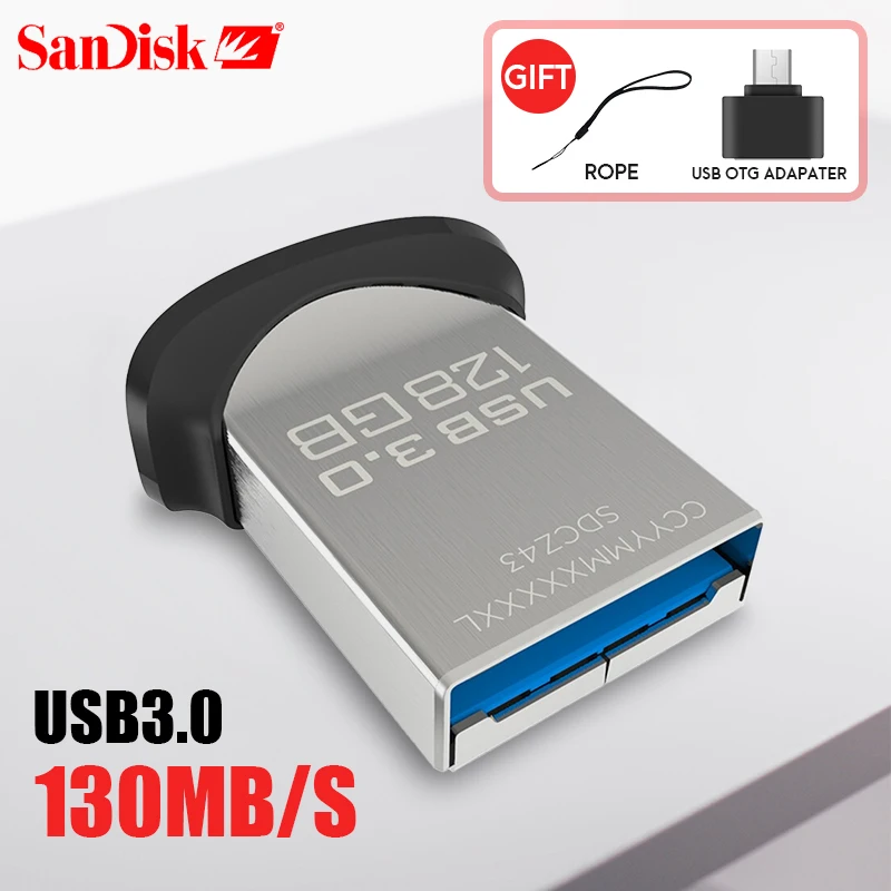 

100% SanDisk ULTRA FIT CZ43 USB Flash Drive 64GB PENDRIVE 130M 32GB 16GB Original USB3.0 Pen Drive Support official verification