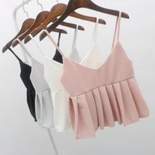 Майские листья любовь летний консервативный стиль женские шифоновые майки универсальные укороченные майки плиссированные с подолом жилет женский 4 цвета LK0051