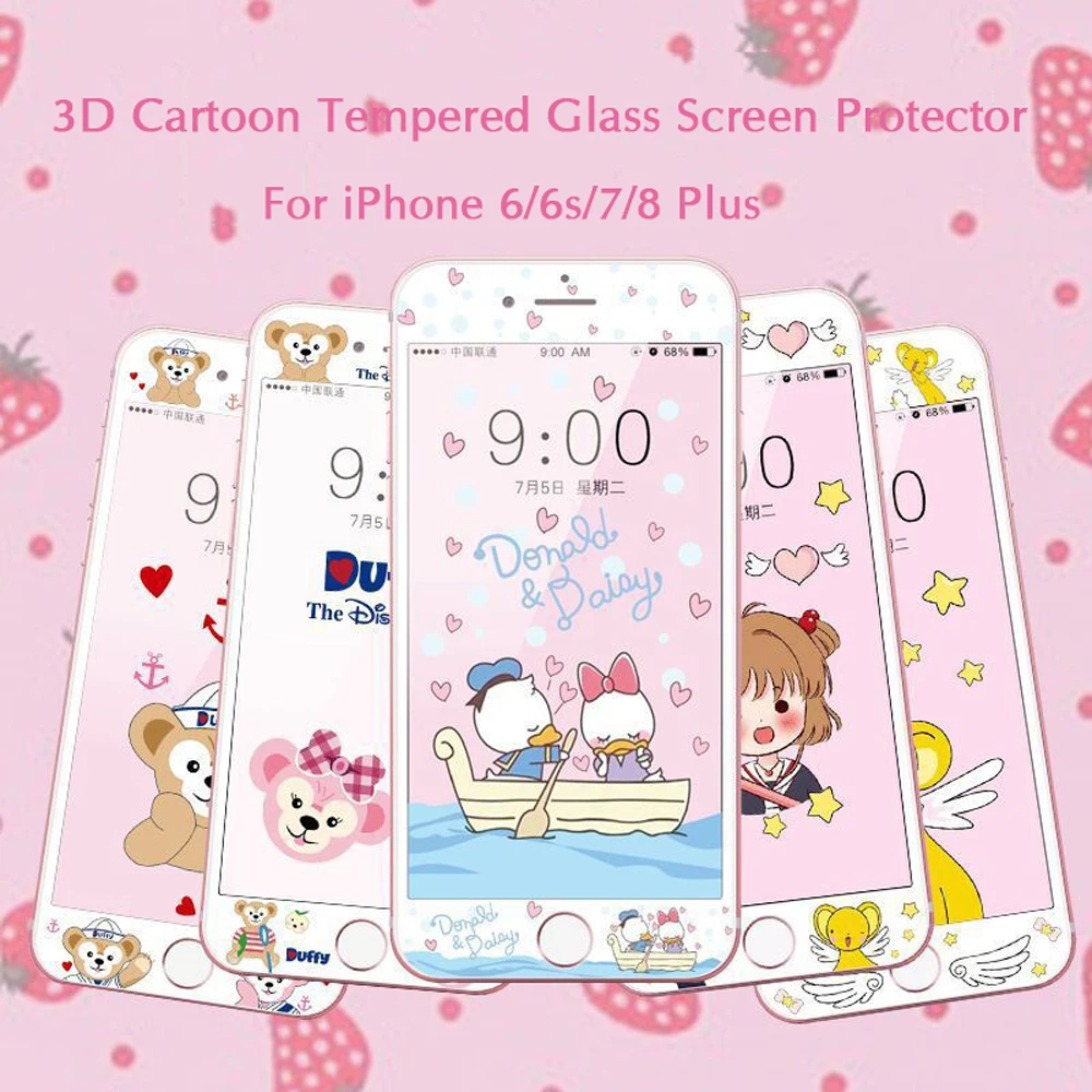 Beste Kitty Gehard Glas Screen Protector Voor iPhone 7 8 Plus 6 6 s Plus Duffy Hond Cartoon Leuke 3D Gebogen edge 9 H HD Glas Film SH83