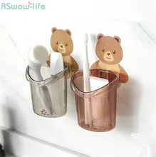 Perforation-Free Creative Cup Rack Wall-Mounted Bear Toothbrush Cup Rack Cartoon Mouthwash Cup Cleaning Stuff ABS Rack Holder