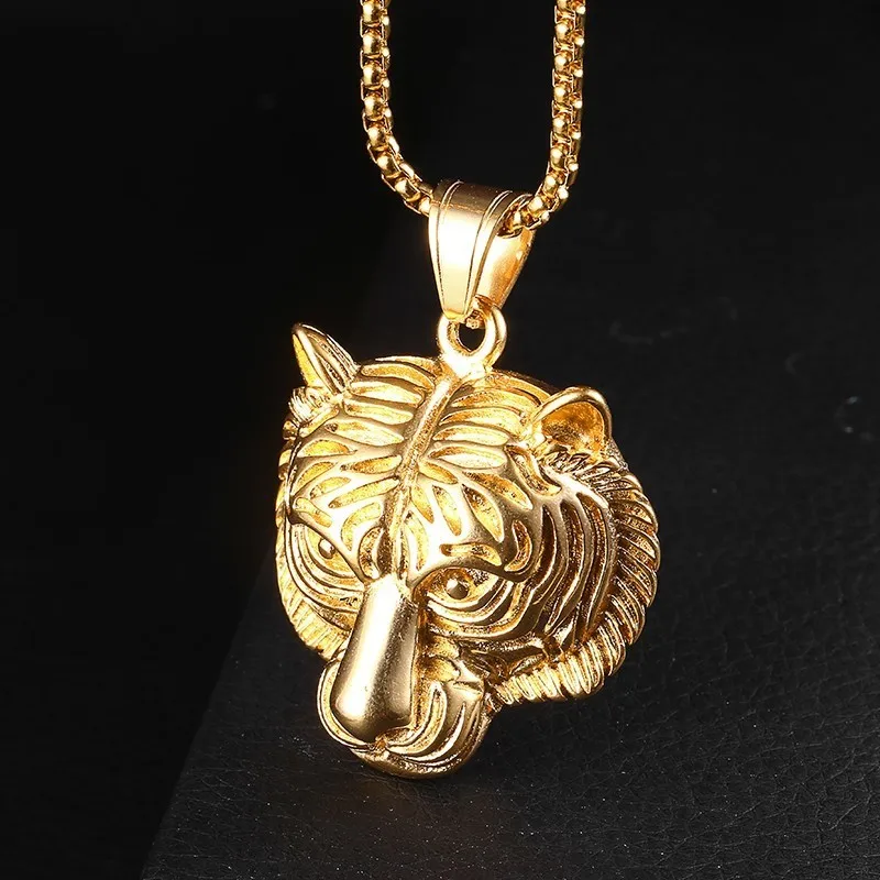 Gold Roaring Tiger Face Necklace 