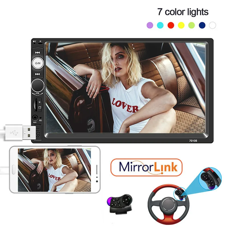 

7010B Autoradio 2 Din 7 Inch LCD Touch Screen Car Radio Player Auto Audio Bluetooth Multiple Languages Support Rear View Camera