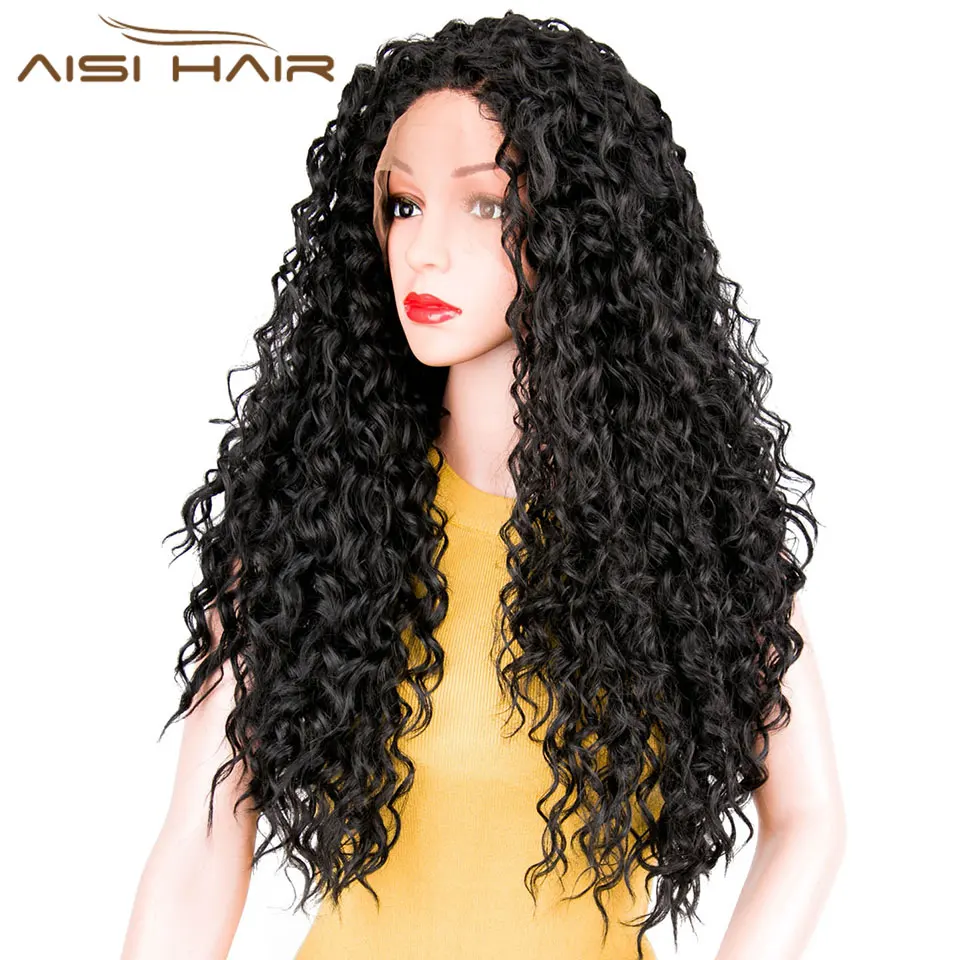 

I's a wig AISI HAIR 26"Long Curly Black Synthetic Lace Front Wig with Baby Hair African American Braided Wigs for Women