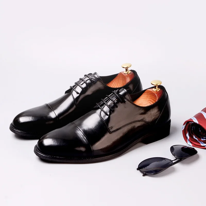 ZGZJYWM/Новые дышащие классические деловые туфли на шнуровке с острым носком; цвет черный, красный; свадебные туфли-оксфорды из натуральной кожи - Цвет: BLACK