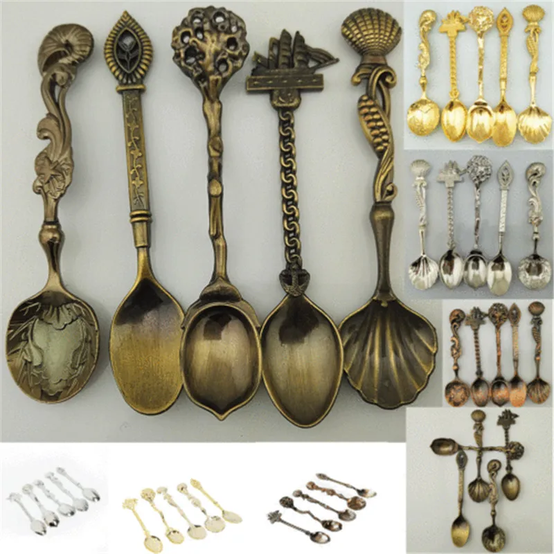 Set of 5 Creative Shaped Stainless Steel Coffee Spoon Spoons Ice Cream Spoon