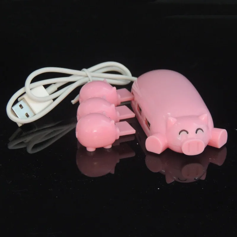 

FFFAS Cute Pink Pig 3 Ports Micro USB USB 2.0 OTG Hub USB Splitter for Apple Macbook Air Laptop Tablet Charging Led Hub