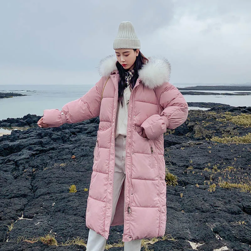 Новое поступление, зимняя женская куртка, корейский стиль, свободное женское длинное пальто, теплое, утолщенное, с хлопковой подкладкой, Женская парка, высокое качество - Цвет: Розовый