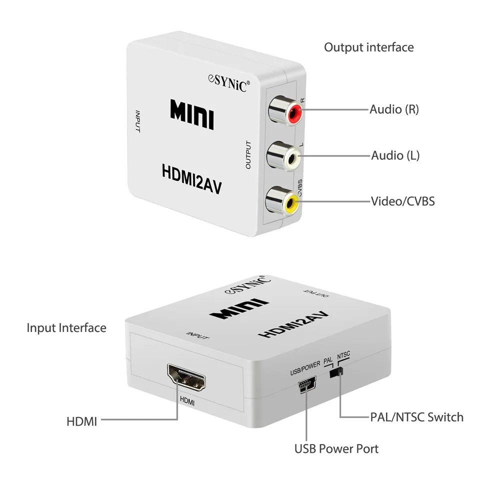 ESYNiC HDMI К AV адаптер HDMI к 3 преобразователь RCA CVBS композитный видео аудио конвертер 1,4 коаксиальный Поддержка PAL/NTSC