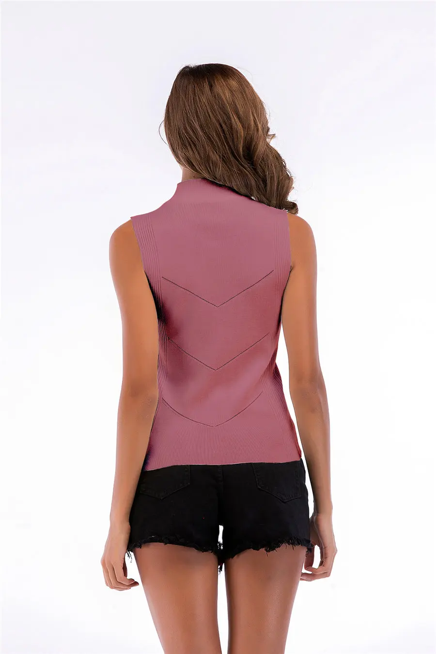 Gladiolus Knitted Summer T-Shirt Women Sleeveless Turtleneck Slim T Shirt Women 2019 Solid Color Ladies Tops Tee Shirt Femme (35)