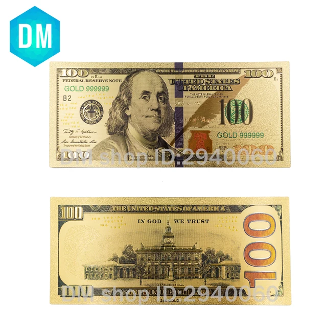 Usa 100 Usd Gold Banknote Currency World Money Replica Foil Usa 100 Usd Gold Banknote Currency World Money Replica Foil Bill Business Birthday Gifts With Display Stand