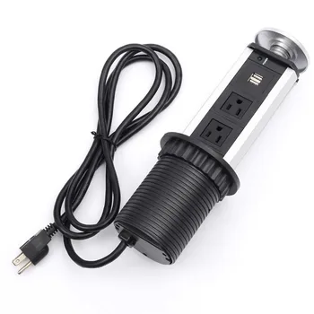 

EU Plug 3/4/5 power Hidden Kitchen Table Pop Up Electrical Socket Power 1 Led+2 charge USB Aluminum Shelf Silver/Black