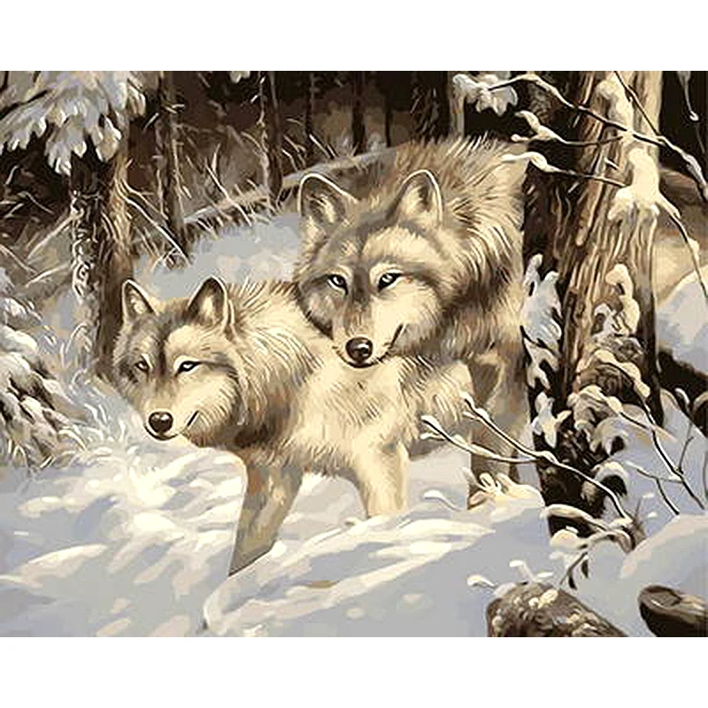 

Snow Wolves Frameless Oil Painting Pictures By Numbers Hand Painted Canvas Wall Picture For Living Room Home Decor Wall Art