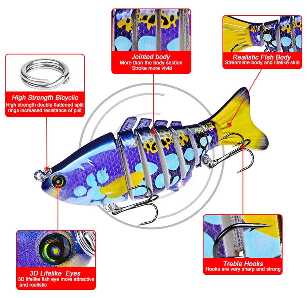 JACKFISH рыболовная приманка, мульти шарнирная жесткая приманка, 10 см, 15 г, Реалистичная шарнирная приманка, воблеры, 7 сегментов, плавающая приманка, рыболовная приманка, кренкбейт