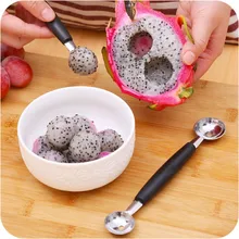 10 шт. Новая нержавеющая сталь поварская двойная круглая лопатка для дыни совок для мороженного ложка для фруктов инструменты