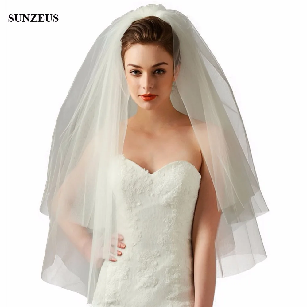 White Ivory Bridal Veils Simple Two Layer Tulle Wedding