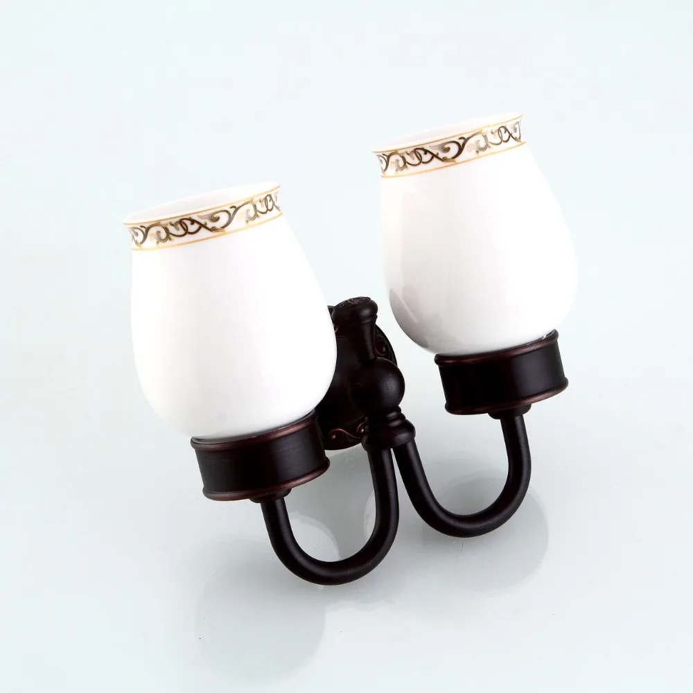 Cup & Tumbler Holders Brass Antique/Black Tumbler Toothpaste Toothbrush Holder With Double Carved Bathroom Accessories 9198K