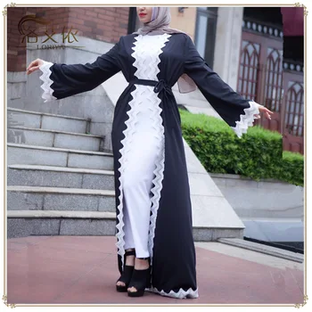 

Muslim dress Summer New 2018 Middle East Dubai Temperament Lace Black Cardigan Robe Muslim Women
