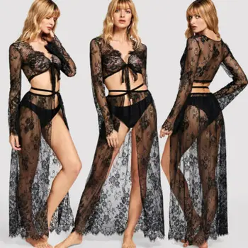 

2PCS Women Lace Crochet Bikini Cover Up Sarong Tops Swimwear Beach Wrap Dress