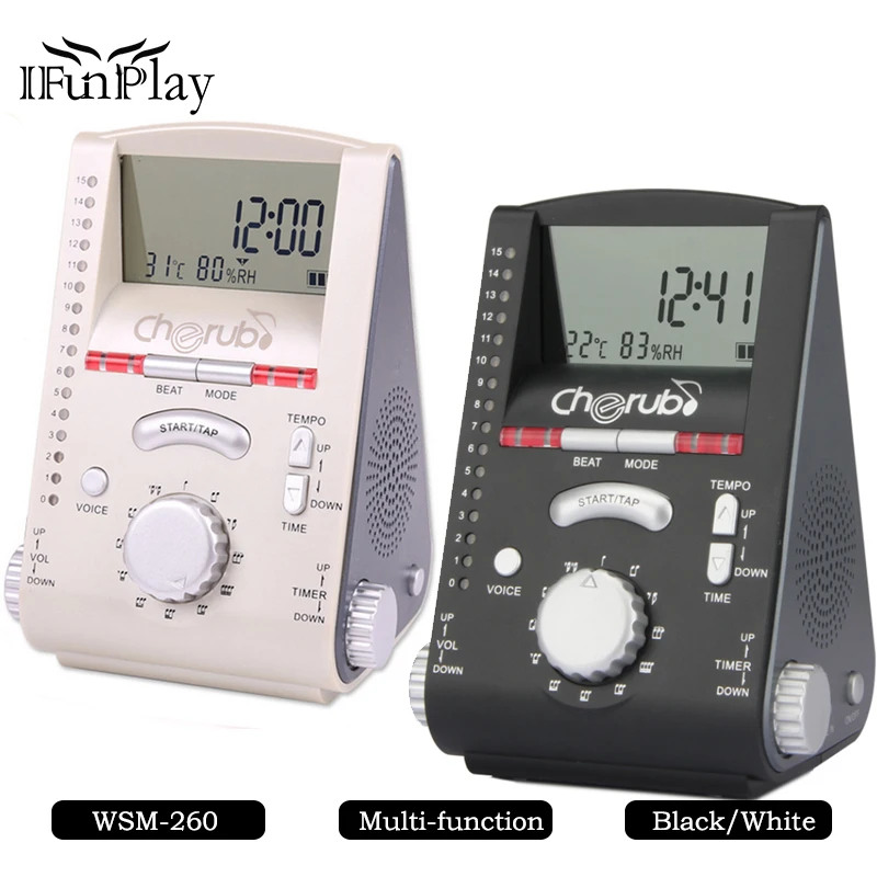 

Cherub Piano Mate WSM-260 with Multi-function Piano Guitar Metronome Clock Thermometer with Humidity Meter Electric Metronome