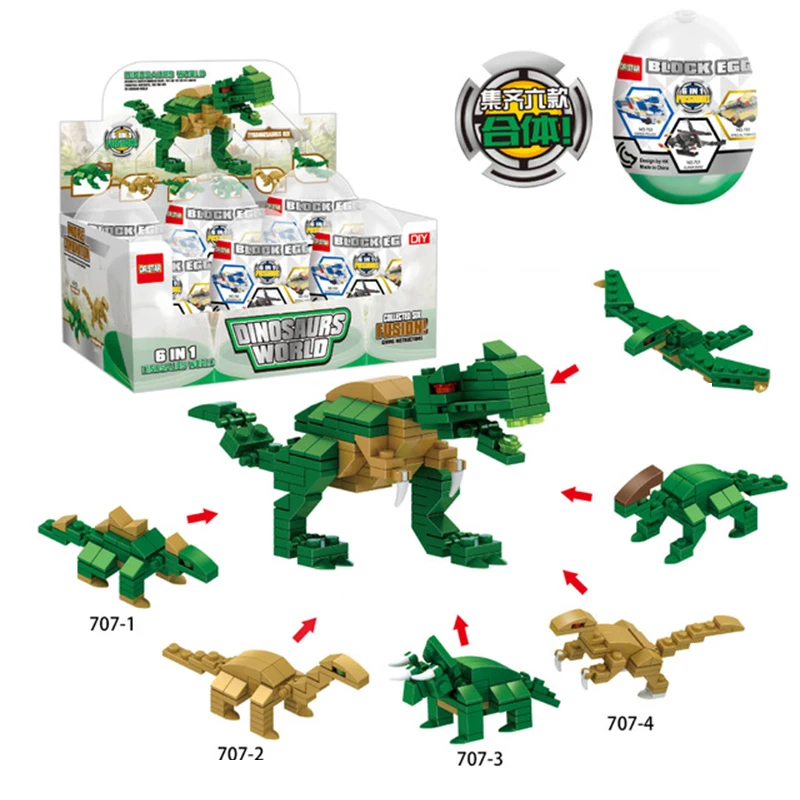 

6 In 1 Dinosaur Mini Street View Blocks Fitted Eggs Educational Toys Building Blocks Capsule Toys for Children