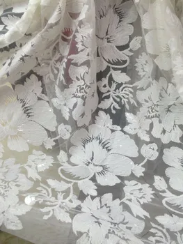 

Embroidered African J-4227 French lace fabric with sequins High quality African tulle lace fabric for wedding.New arrival