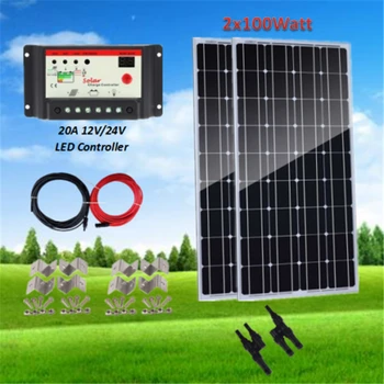 

200W Solar Panel PV Panel Monocrystalline Silicon Cell Module Kit with 20A LED Controller for Battery Charge RV Off Grid