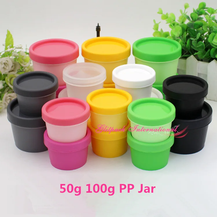 

50pcs/lot Mulit Colors 50g 100g Mask Cream Pot,recycled cosmetic packaging PP Containers plastic cosmetic box,plastic cream jars