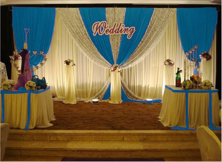 Романтический синий фон для свадебных фотографий с роскошный синий Swag для свадебных украшений 3 м* 6 м с пайетками