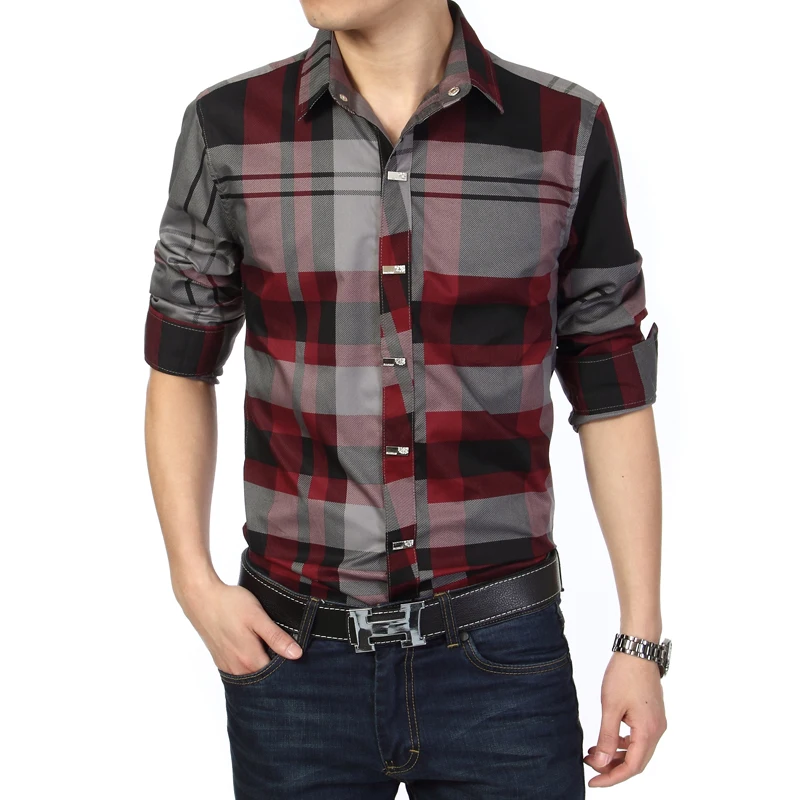 Beste MIACAWOR Merk Mannen 100% Katoen Casual Shirts Slim Fit Mannen Plaid Shirt Lange mouwen Camisa Hombre Camisa Masculina C006