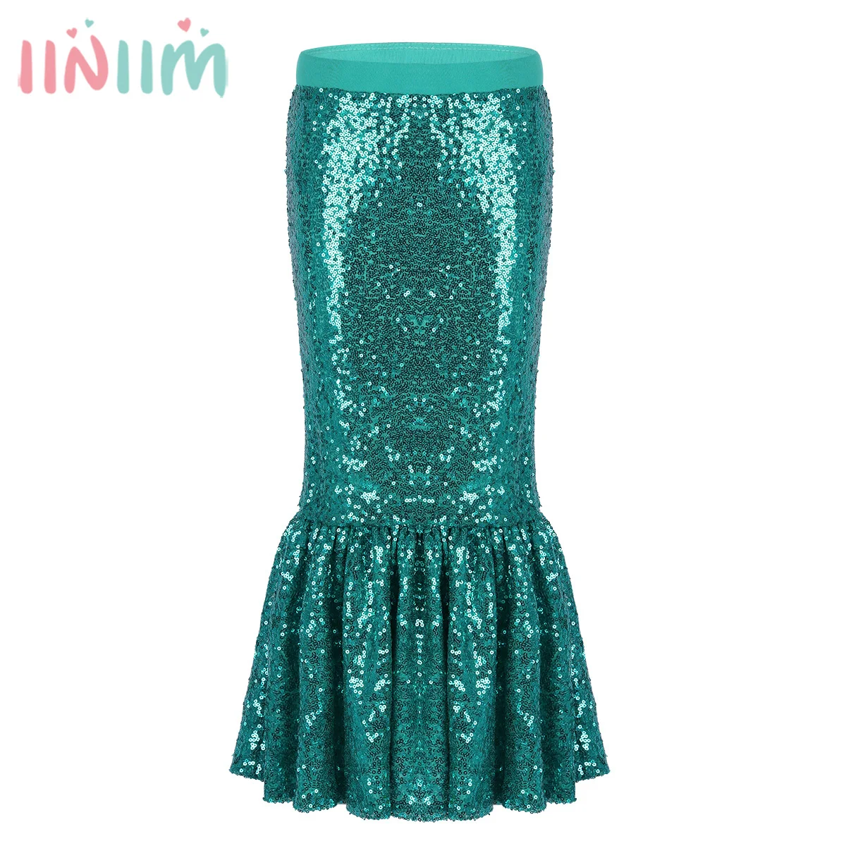 

iiniim 2018 Girls Clothing Novelty Kids Skirts Shiny Sequins Mermaid Tails Halloween Cosplay Birthday Party Costume Maxi Skirt