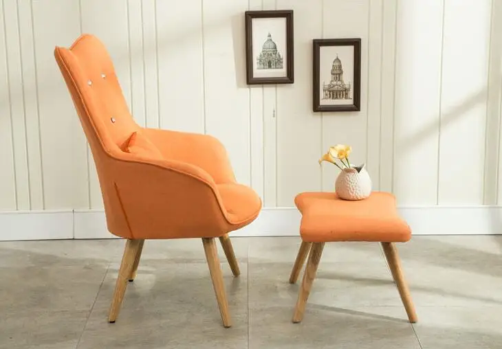 Mid Century Modern Armchair And Footstool Set In Linen Upholstery Mid Century Modern Armchair And Footstool Set In Linen Upholstery Living Room Furniture Occasional Accent Chair With Ottoman