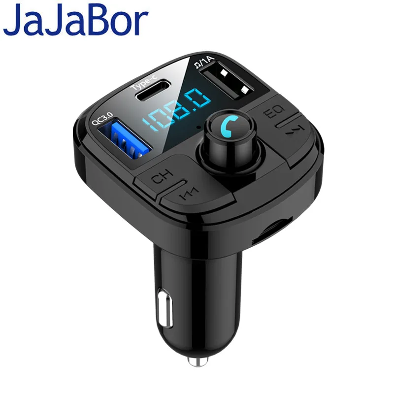 

JaJaBor Bluetooth Car Kit Handsfree Wireless FM Transmitter Car MP3 Player with Type C Charging Port QC3.0 Quick Charge